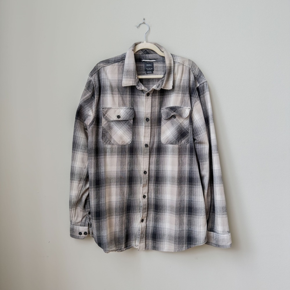 Men's RVCA Plaid Modern Button Down Flannel Shirt Size XXL